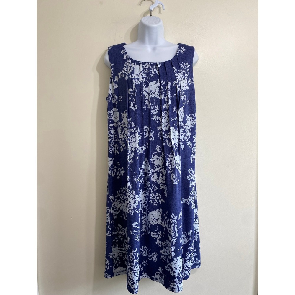 Floral Pleated Perceptions New York Womens 12 Blue White Sleeveless Shift Dress